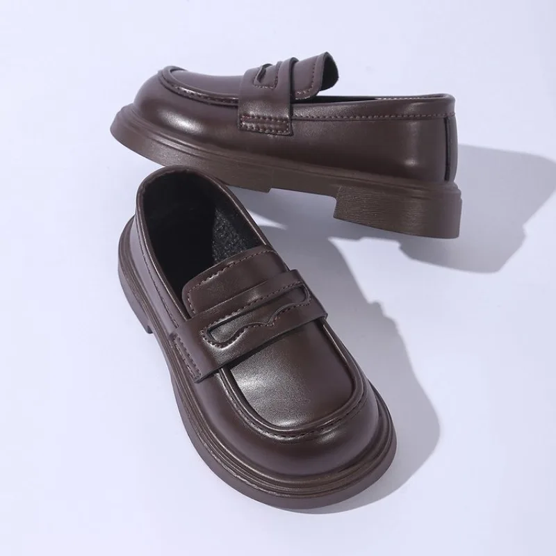 Children's Leather Loafers Kids Platform Slip-on Shoes for School Soft Sole Anti-slip Formal Dress Shoes for Boys Girls Spring