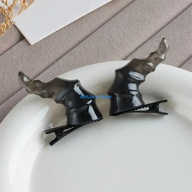 T4MD Goth Hair Clip Devil Horn Hairpin Duckbills Hair Clip for Halloween Carnivals Side Ponytail Hairpins for Teens
