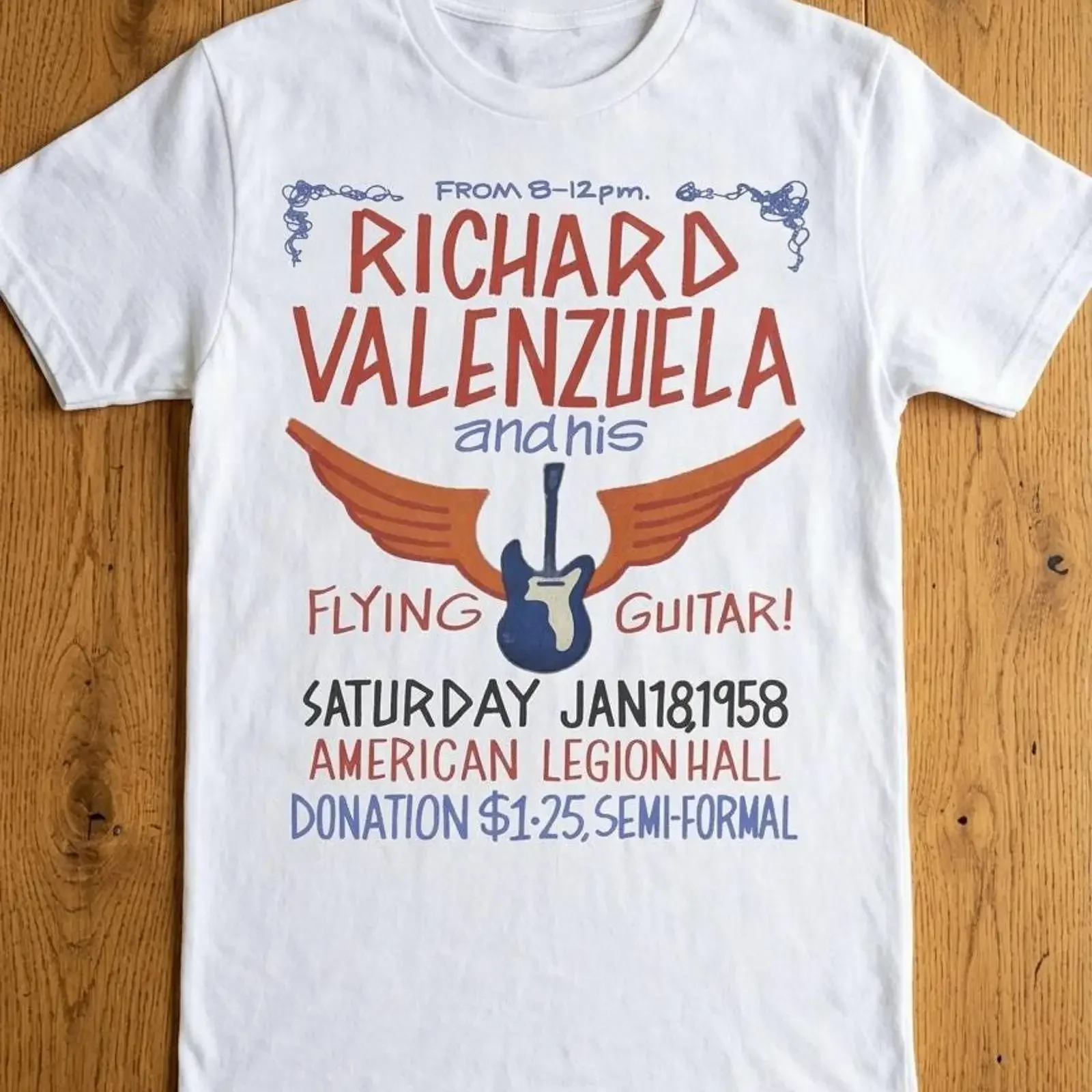 Richard Valenzuela Flying Guitar T Shirt Ritchie Valens La Bamba Fan Art vintage Washed Unisex designer clothes Slightly