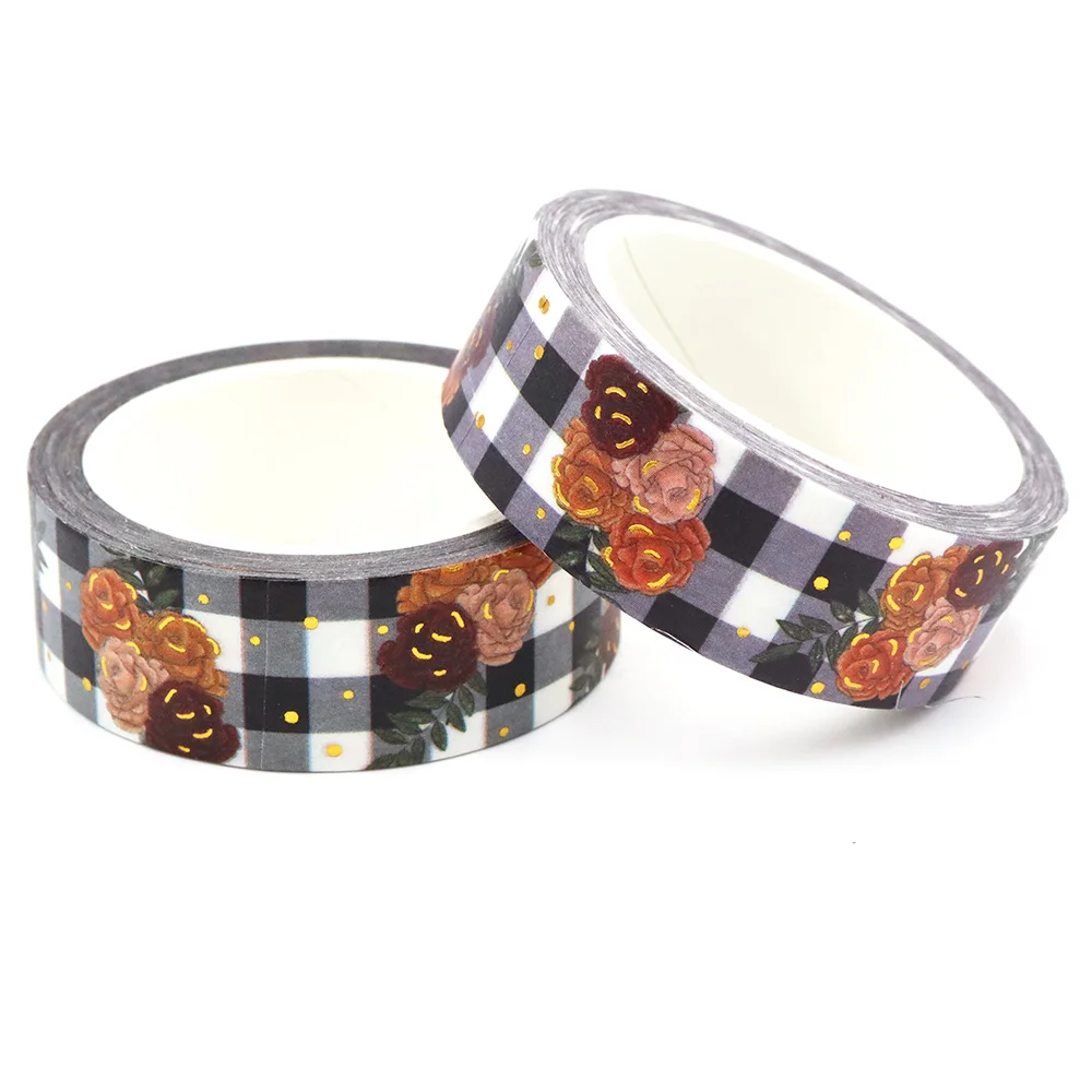 1PCS 15mm*10M Gold Foli Floral Stripes Washi Tape Decoration Scrapbooking Masking Tape Stationery Adhesive washi tape