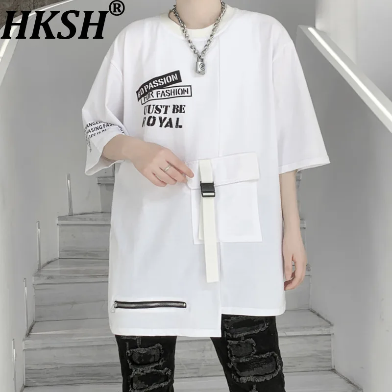 HKSH 2026 Summer New Men Tide Pocket Decorative Printed Short Sleeve T-shirt Loose Trendy Round Neck Half Sleeve Top Ins HK19894