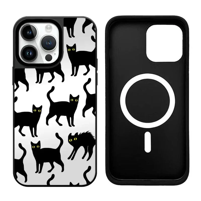 

Halloween Black Cat iPhone 11 12 13 14 15 16 Pro Max Mirror Surface MagSafe Case Cover Shell