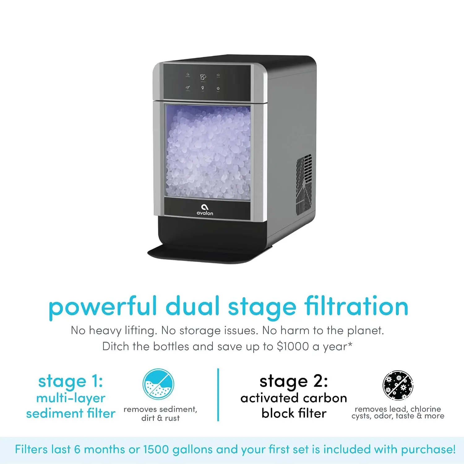 Nugget Ice Maker Chewable 38 lbs Per Day, One Click Operation, Large Storage, Connects to Water Line, Includes Set of Filters
