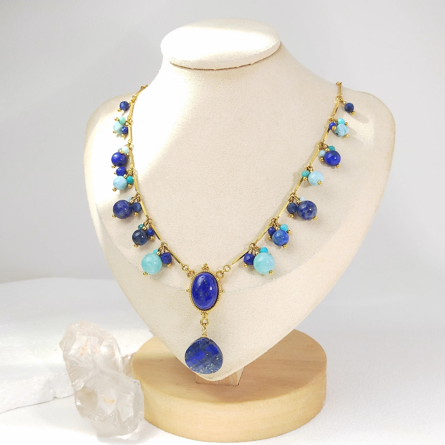 

Lii Ji Natural Lapis Lazuli Larimar Kyanite Turquoise Pendant Necklace 40+5cm