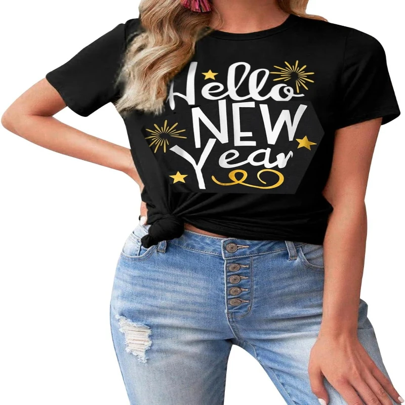 Hello New Year Fashion Unisex New Years Eve T Shirt Firework Celebrate 2025 Simple Letters Printed T-shirt Tops New Arrival