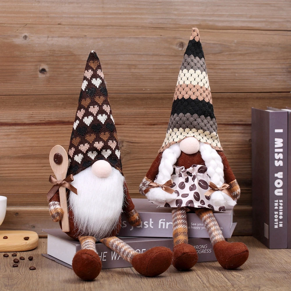 Coffee-Themed Plush Bearded Faceless Doll Cafe Heart Striped Elf Decorations Durable Indoor Table Furnishings Cute Gnome Toys