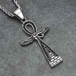 New Fashion Ancient Egyptian Ankh Cross Pendant With Eye of Horus Necklaces For Men Women Stainless Steel Amulet Jewelry Gifts