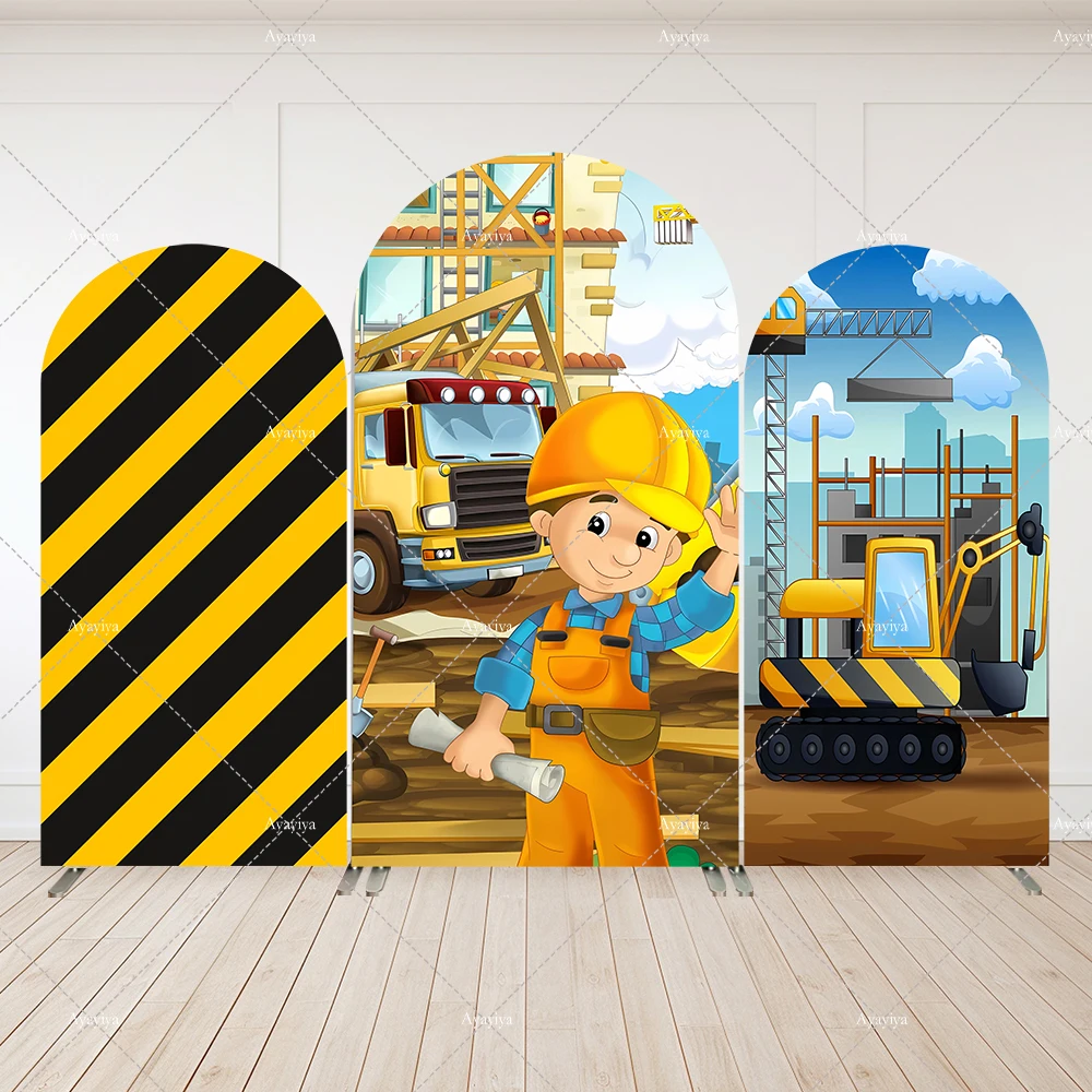 

Construction Boy Birthday Decoration Arch Cover Backdrop Chiara Wall for Kids Dump Truck Digger Zone Photography Background