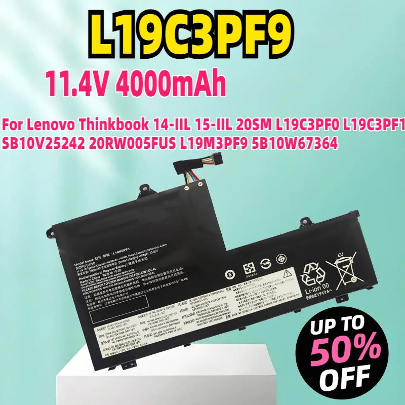 

New L19C3PF9 Laptop Battery For Lenovo Thinkbook 14-IIL 15-IIL 20SM L19C3PF0 L19C3PF1 SB10V25242 20RW005FUS L19M3PF9 5B10W67364