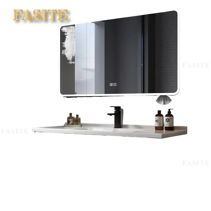 For Arc Smart Bathroom Mirror Cabinet with Beauty Rack Tissue Holder Rounded Corner Anti-Collision Design for Toilet