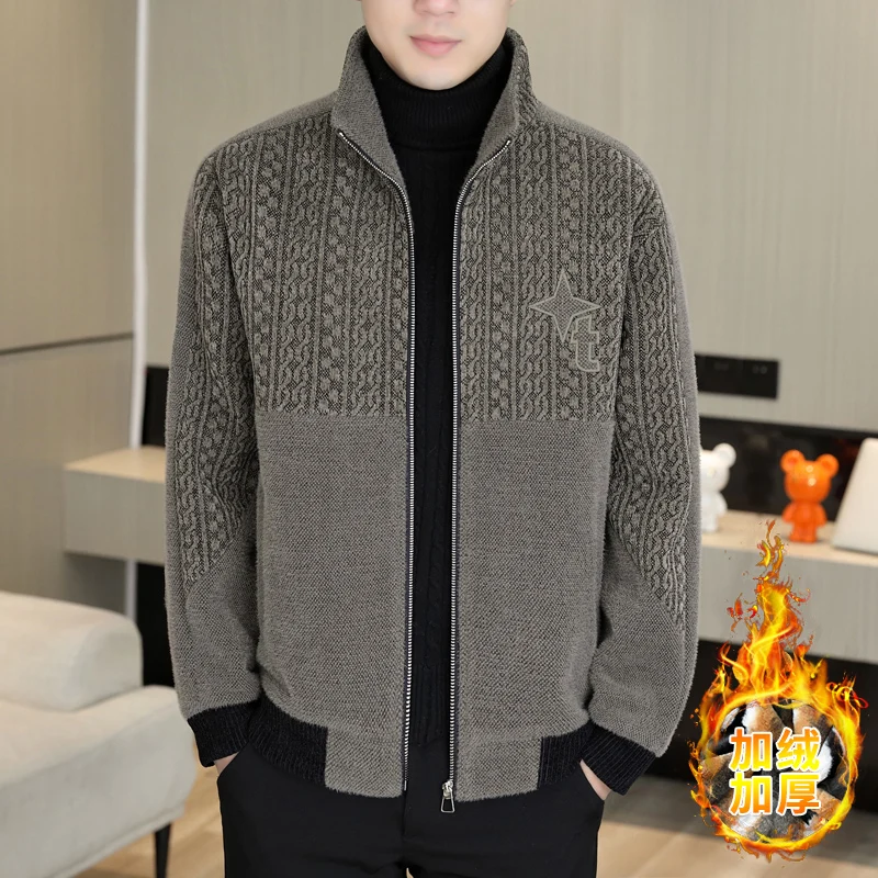 

Winter Standing Collar Woolen Jacket for Men Slim Zipper Casual Business Woolen Blend Jackets Thick Warm Overcoat Men Clothing