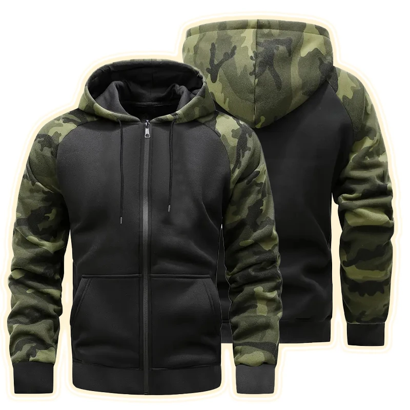 

Autumn Winter Windproof Men's Hooded Jacket Casual Camouflage Sleeves Spliced Raglan Sleeves Hoodie Without Fleece Sportswear
