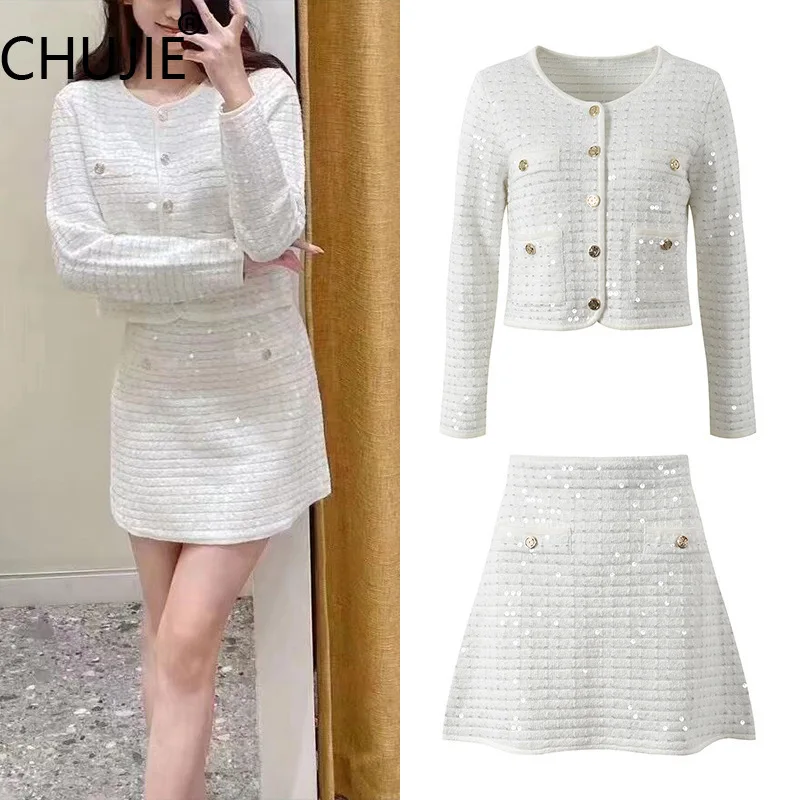 

Women's French Plaid Set 2025 - Round Neck Top & Skirt, Sweet Elegant Two-Piece Outfit