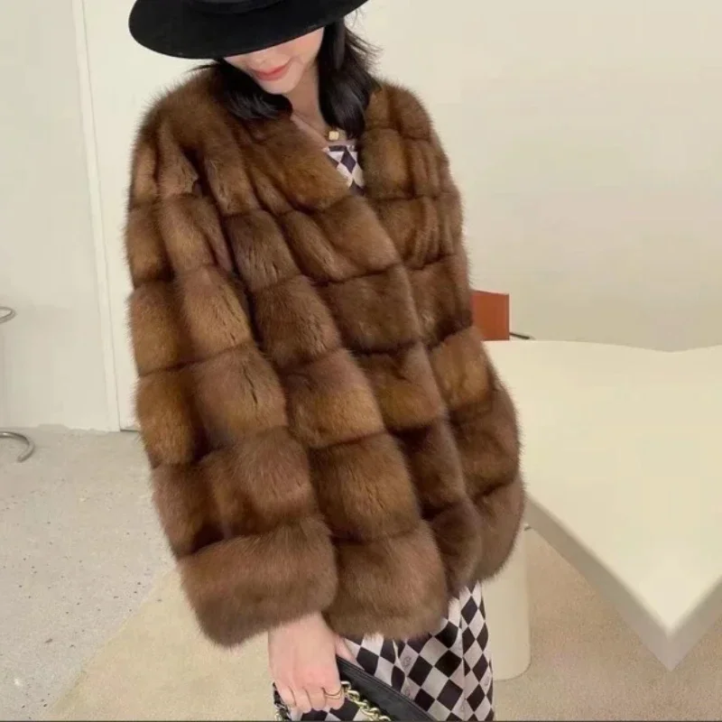여성용 인조 모피 재킷 코트 중간 길이 코트 Y2K 스트리트웨어 오버코트 오픈 스티치 두꺼운 따뜻한 외투 가을 겨울 재킷
