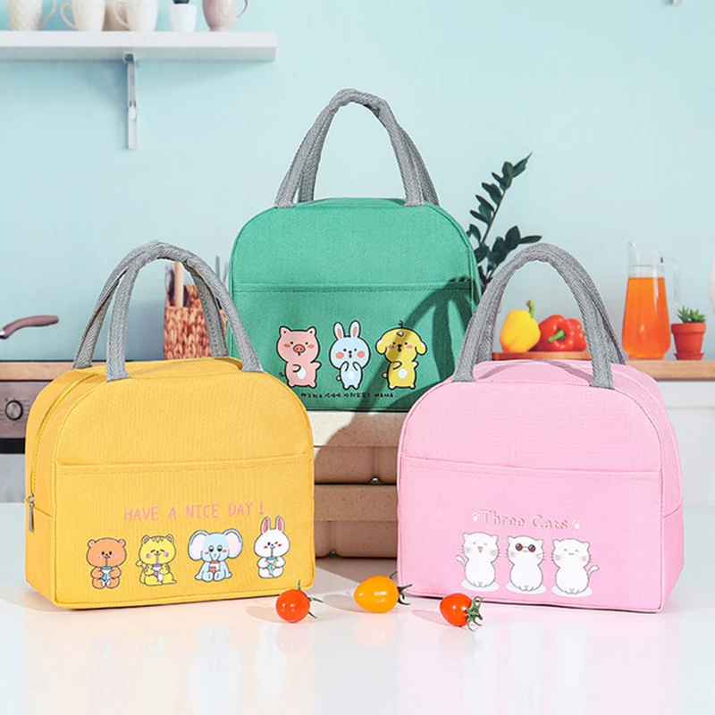 Cute Thermal Insulated Lunch Bag Convenient Box Student Bento Dinner Pouch Food Organizer for Picnic  with Cartoon Pattern