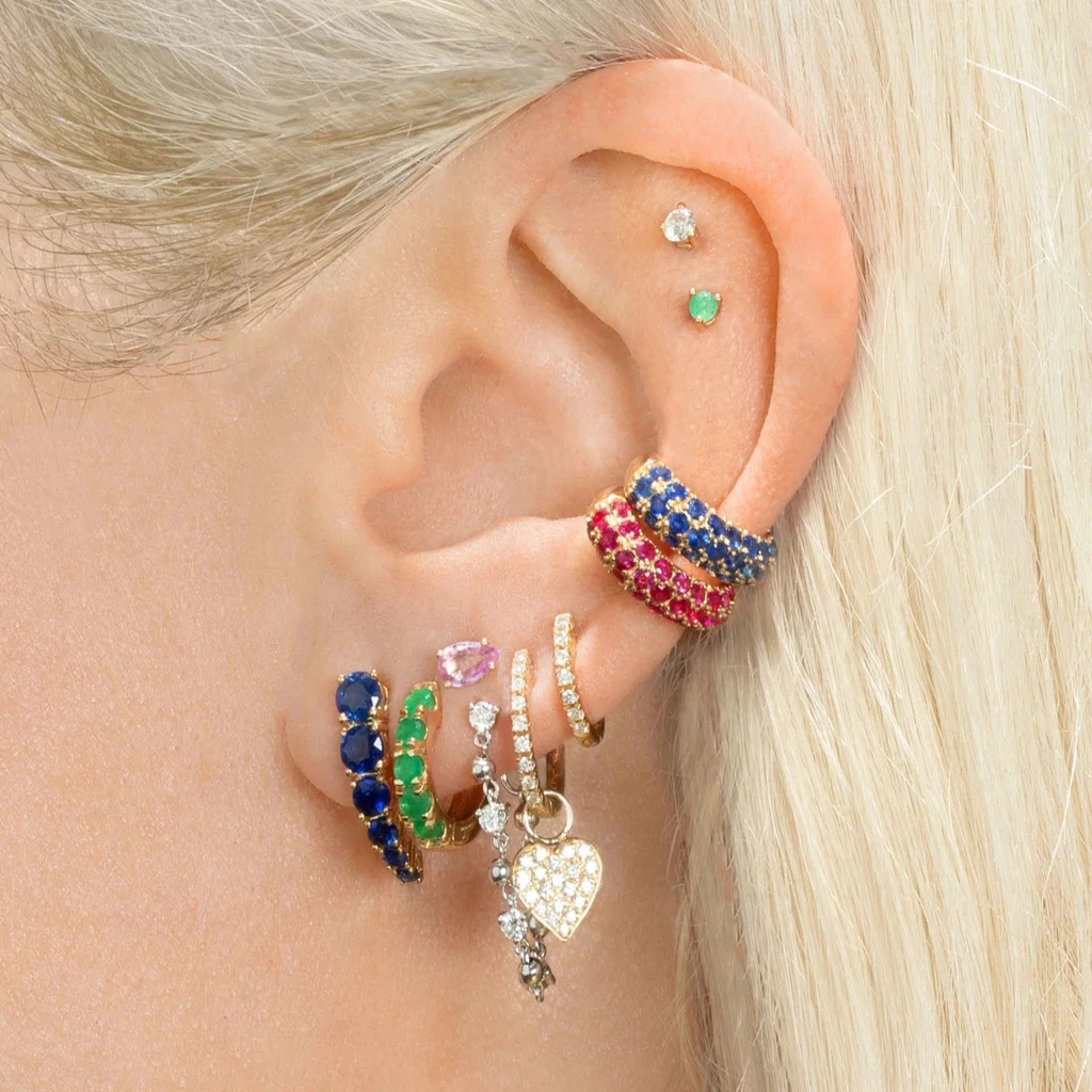 

New Trend Red Rhinestone C Shape Cartilage Clamp Zircon Ear Clip for Women Polished Gold Color No Pierced Minimalist Ear Jewelry