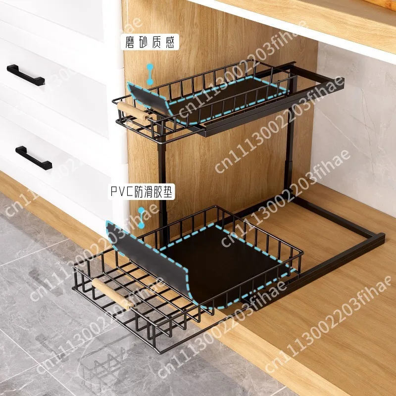 Shelves under the kitchen sink, floor-to-ceiling adjustable cabinets, basket storage for household countertops
