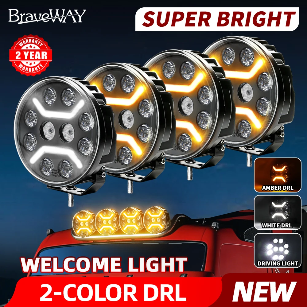 BraveWAY 9-Zoll-LED-Rundleuchte, zweifarbig, Weiß-Amber, X-förmiges DRL, dynamischer Welcome-Strobe-Scheinwerfer, hellere Projektion für LKW, Lastwagen, SUV, ATV, UTV, Offroad-Einsatz