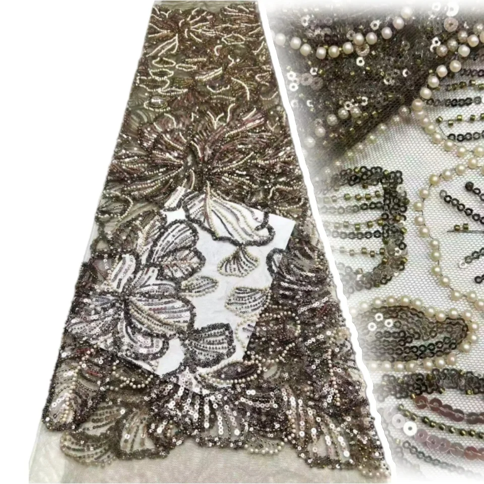 

Розовое африканское кружево с бисером для жениха, высококачественная роскошная французская нигерийская ткань с пайетками для вечеринок и свадеб, 5 ярдов, 2311