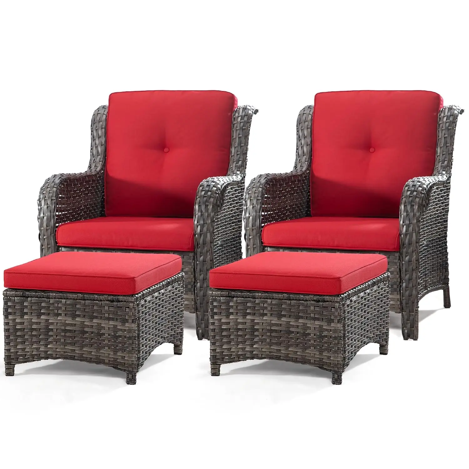4 Pieces Wicker Patio Sofa Set With Ottoman For Backyard Porch Balcony Outdoor Furniture, Customized