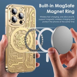 Magnetic Mechanical Texture Phone Case For Iphone 16 15 14 Pro Max 14Plus Transparent Phone Cover Magsafe For IPHON 13 14 15 16