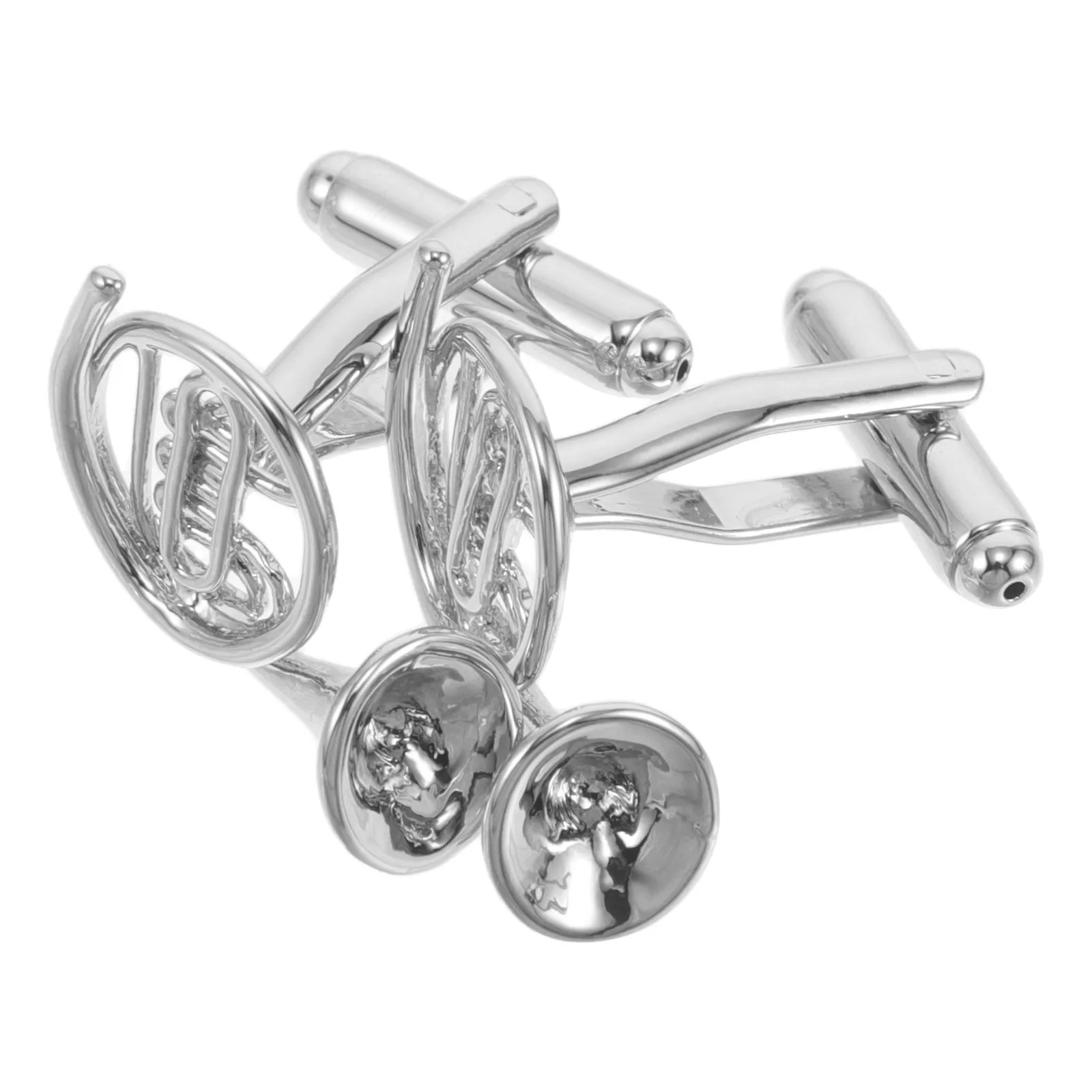 2Pcs French Horn Metal Cufflinks Men Tuxedo Suit Studs Classic Formal Wedding Anniversary Music Gift Cuff Links for Musicians