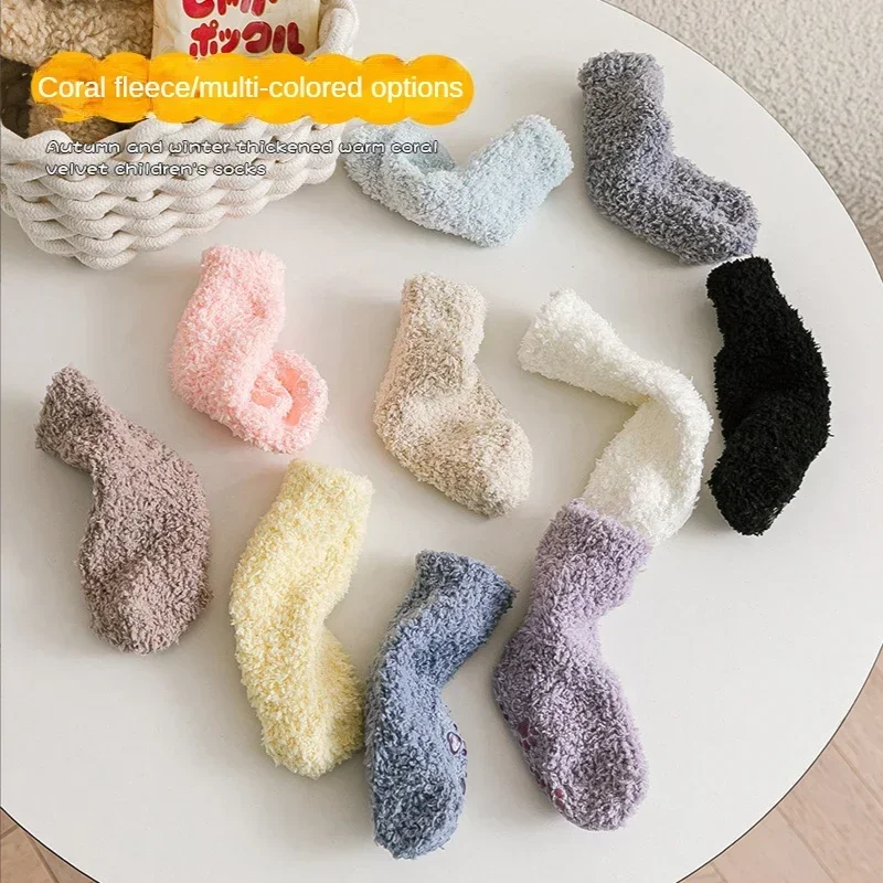 Autumn Winter Thick Newborn Socks Coral Fleece Warm Kids Foot Warmers Girls Boys Toddler Baby Anti-slip Grip Socks Children 0-5Y