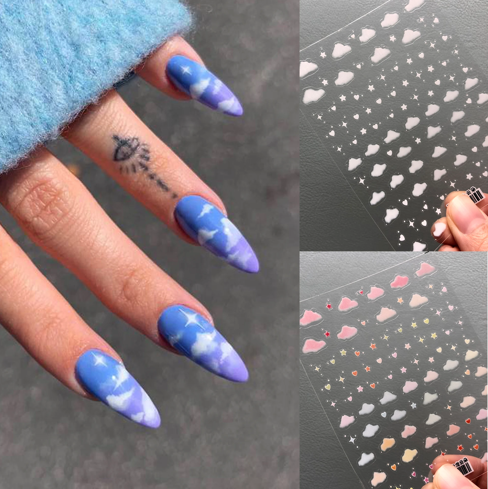 1pc 3D Cloud Nail Art Stickers Self-adhesive Stars Decal Stickers for Salon Manicure Nails Decoration