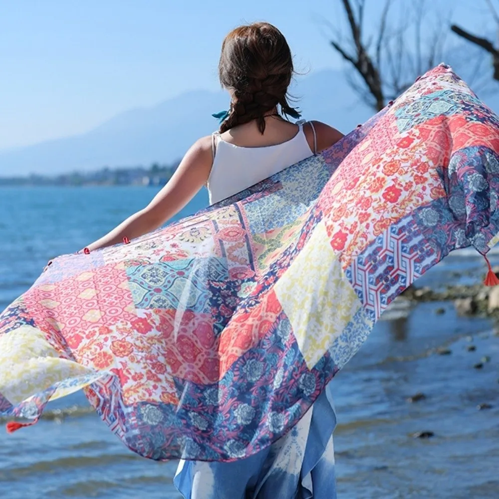 

Элегантный солнцезащитный шарф на пуговицах с узлом, шаль, кардиган с кисточками и узором пейсли, накидка с цветком, мягкий плащ в национальном стиле, праздник