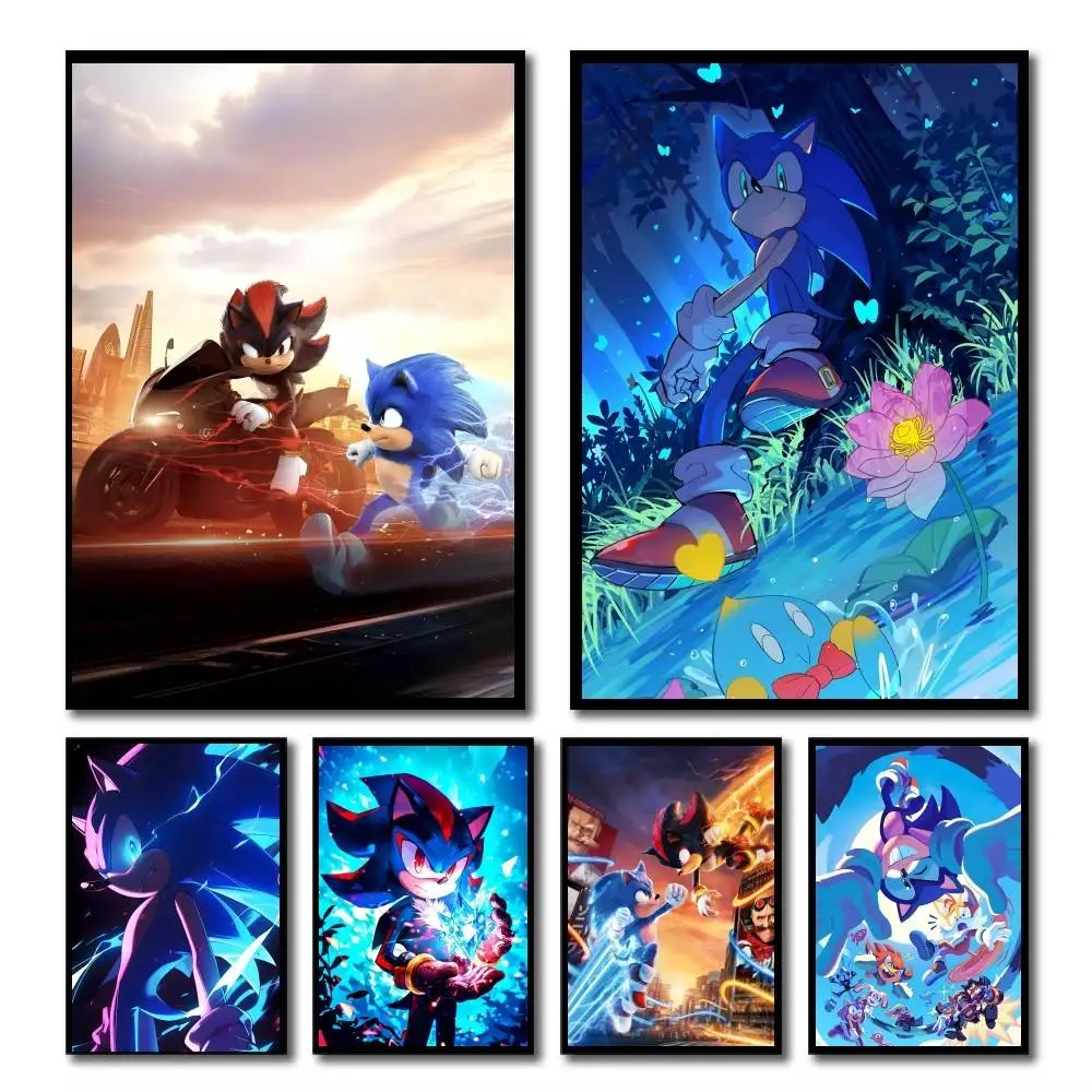 Anime Game S-SonicS the H-Hedgehog Movie Poster  HD Print Vintage Wall Art Decor for Home Study Room