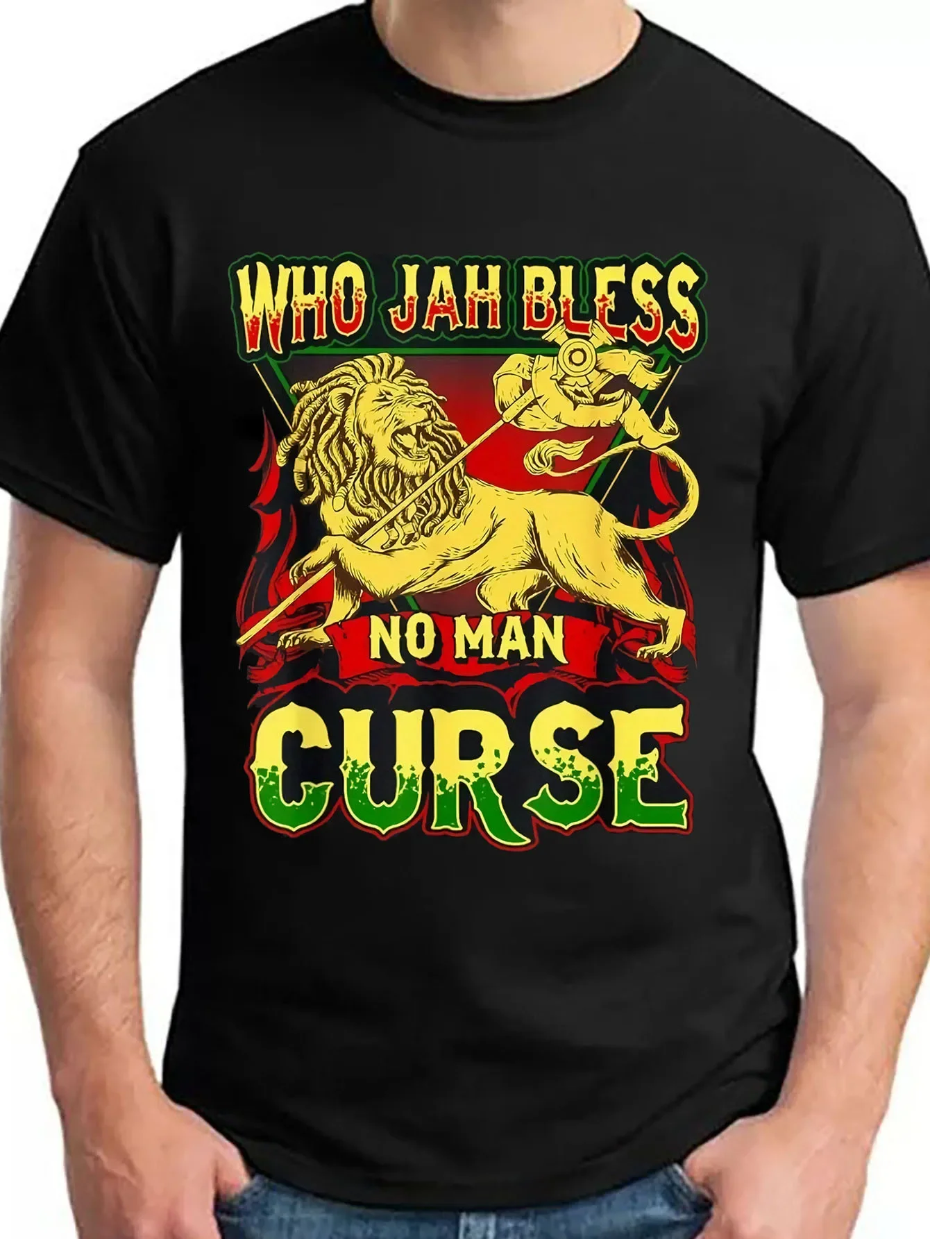 

Who Jah Bless No Man Curse Мужская дизайнерская одежда Забавный подарок Мужская одежда Брендовые футболки большого размера Одежда в стиле аниме BMK03883