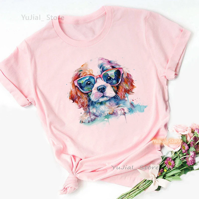 Yorkie/Schnauzer Wear Glasses Animal Print T Shirt Women'S Clothing Harajuku Kawaii Dog Tshirt Femme Summer Fashion T-Shirt Tops