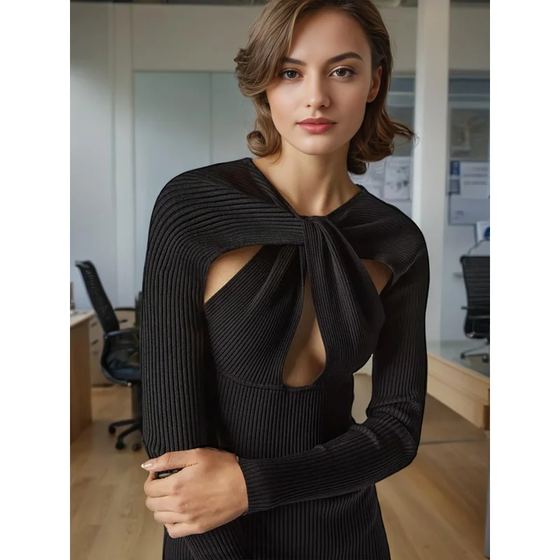 

Sexy Hot Girl Style Knitted Sweater 2025 Autumn New Arrival Hollow Out Slim Solid Color Pullover For Women