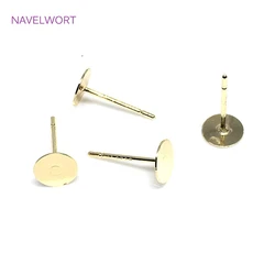 14K Gold Plating Ohr Post mit Pad, messing Metall Blank Ohrring Bolzen Basis Pins DIY Schmuck Machen Zubehör Großhandel