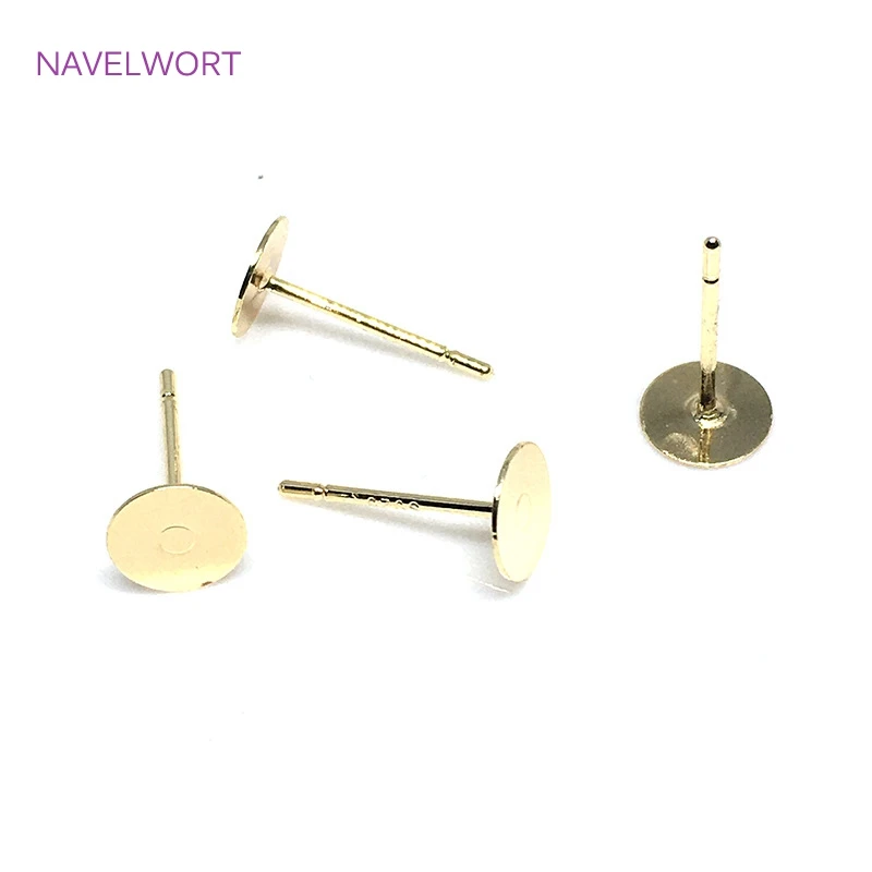 14K Gold Plating Ear Post with Pad,Brass Metal Blank Earring Studs Base Pins DIY Jewelry Making Accessories Wholesale