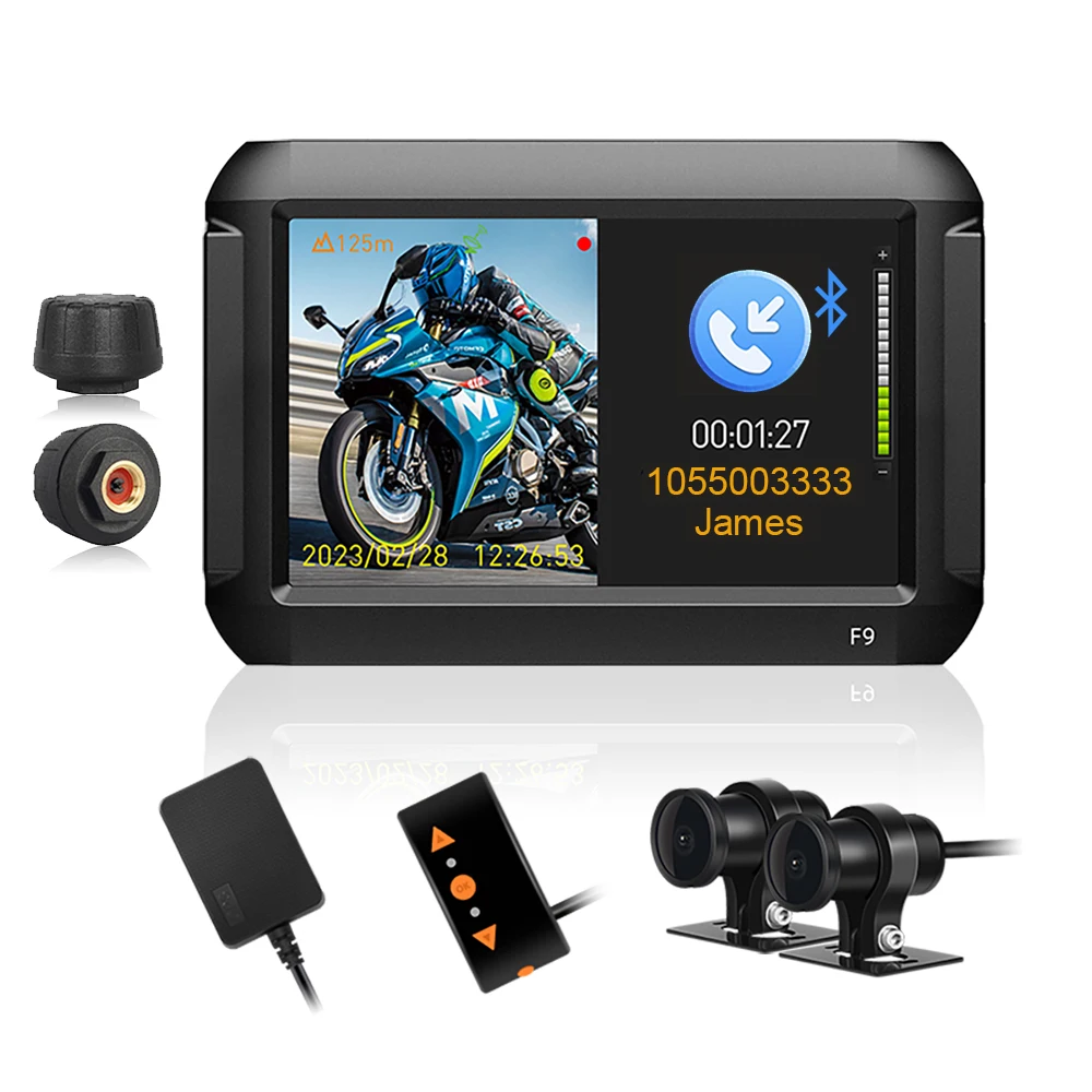 Motorrad DVR Vorder-und Rückfahr kamera F9L mit TPMS Bluetooth Intercom Sony Starvis 4.0 \'\'Bildschirm wasserdichte Dash Cam für Motorrad