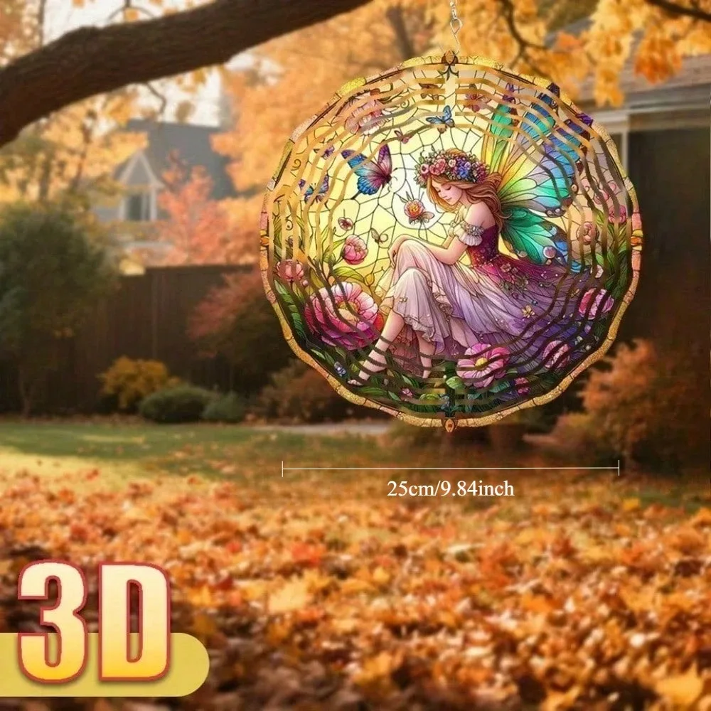 CIFbuy 10 Inch 3D Stained Glass Butterfly Wind Chime Rotatable Metal Garden Spinner Waterproof Anti Fade Hook Outdoor Patio Yard