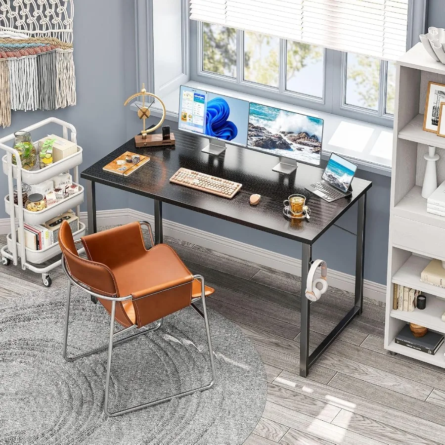 Escritorio para computadora de 48 pulgadas, escritorio moderno de estilo Simple para el hogar, oficina, estudio, escritorio para estudiantes, estación de trabajo compacta y elegante negra