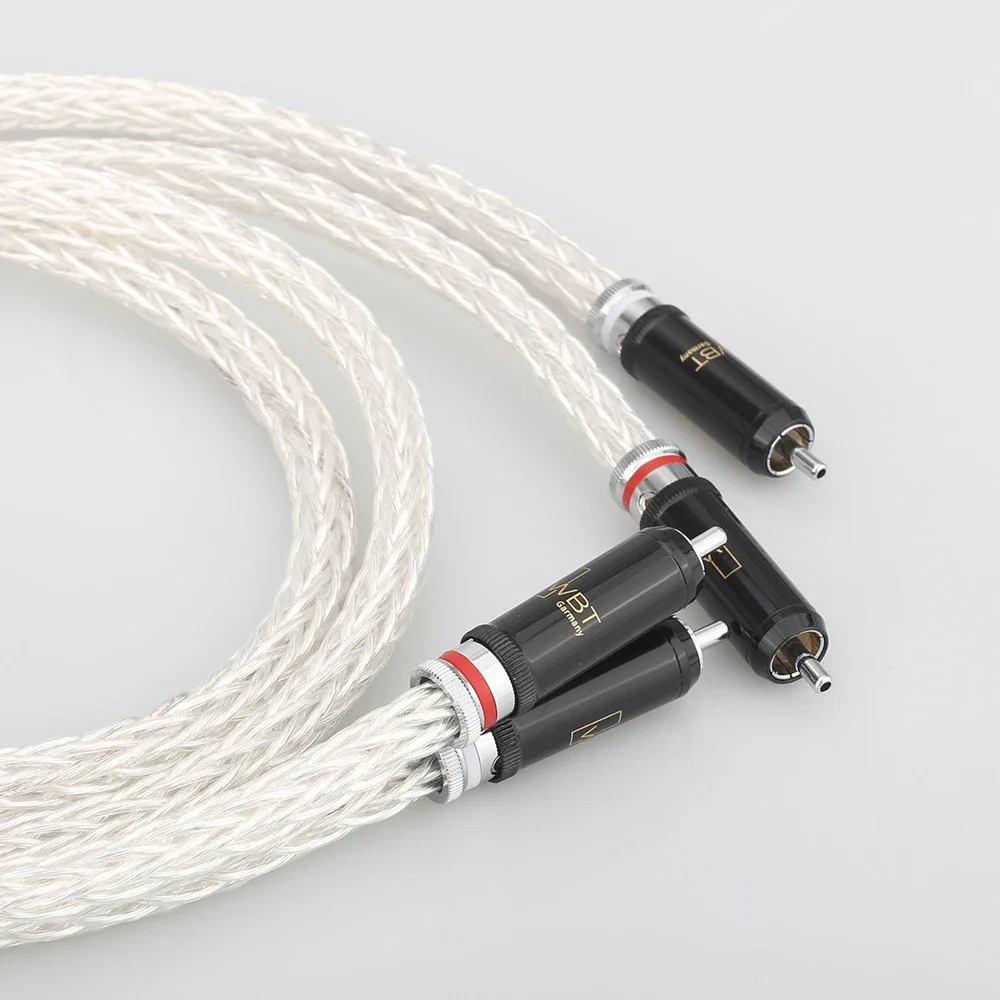 HIFI Silver Plated 8AG OCC 16 Strands Audio Cable 2RCA to 2RCA with WBT RCA Plug High Fidelity Sound Transmission Cable