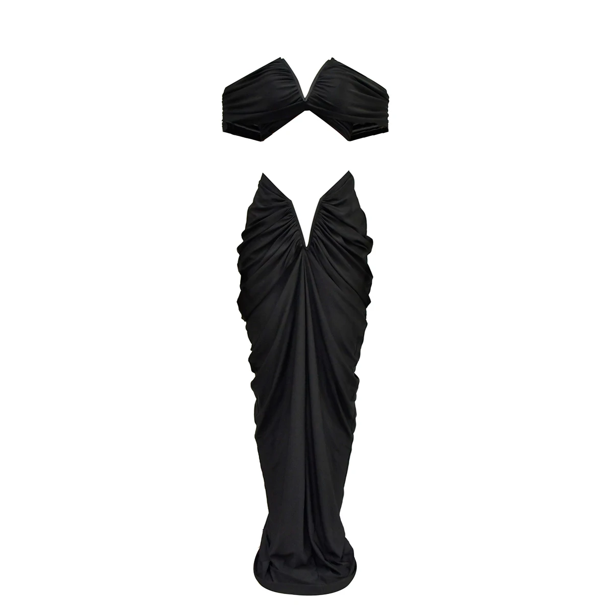 New Fashion And Sexy Women's Dress Set Solid Color Strapless Pleated Skirt Two-Piece Suit