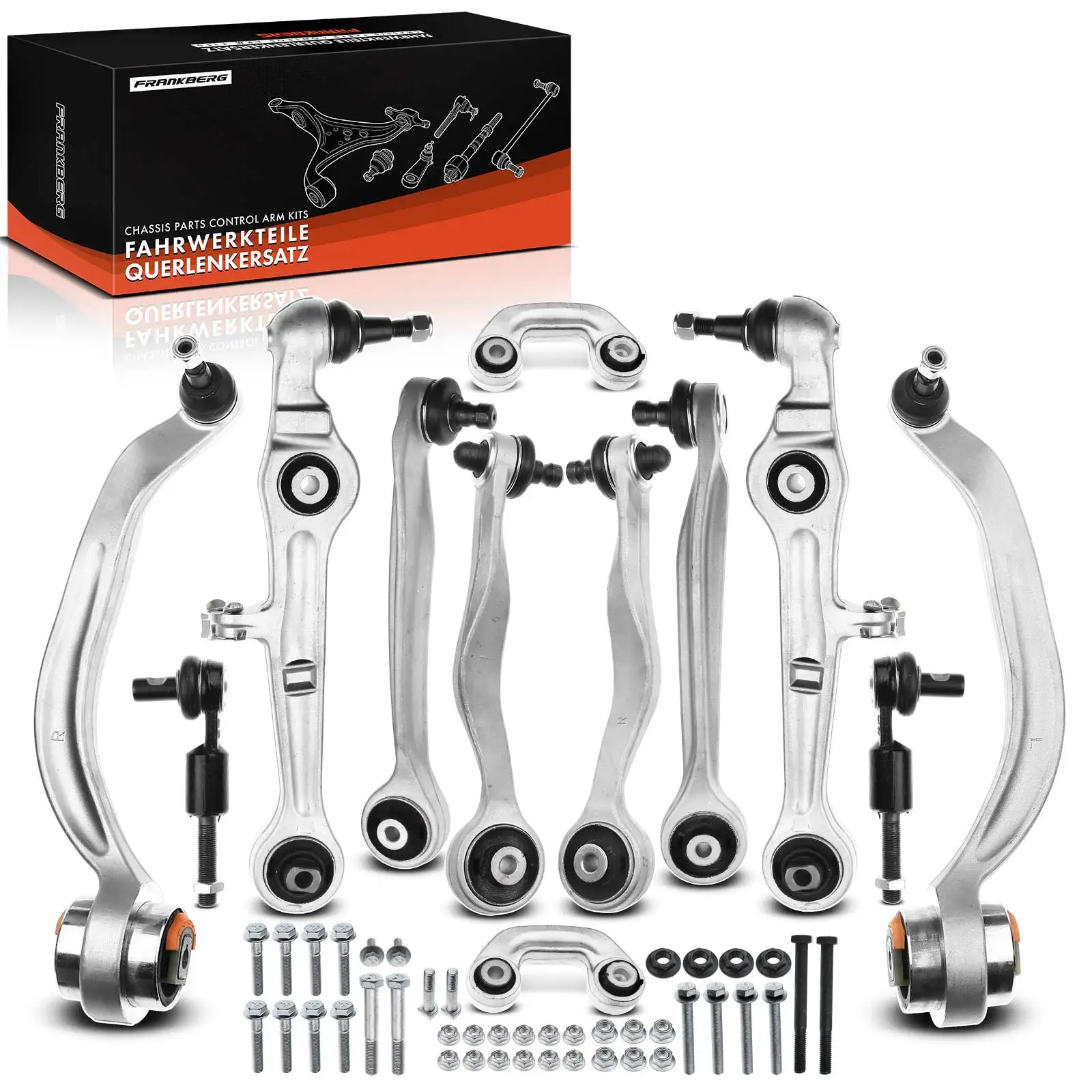 Frankberg 12-delige draagarmset vooras voor Audi A4 Avant Cabriolet 2000-2008 8E0498998S1 V10-0687 8E049898