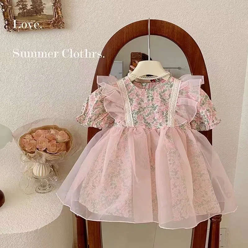 

Puff Skirt High-end First Birthday Dress Grils Children Summer Dress New Fashionable Comfortable Sweet Cute Pink Princess