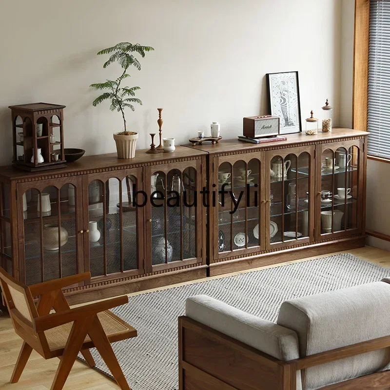 

zqqqqRetro tea set porcelain display cabinet black walnut glass wine cabinet with lamp side cabinet