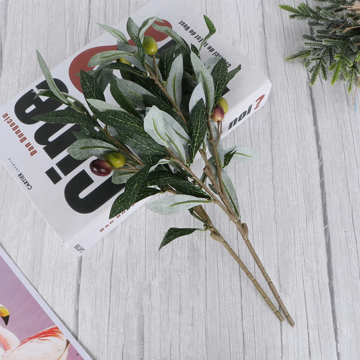 

2Pcs Simulation Olive Branch Fake Plant Decoration Handmade for Wedding Home Office Rustic Flower Arrangement Supplies