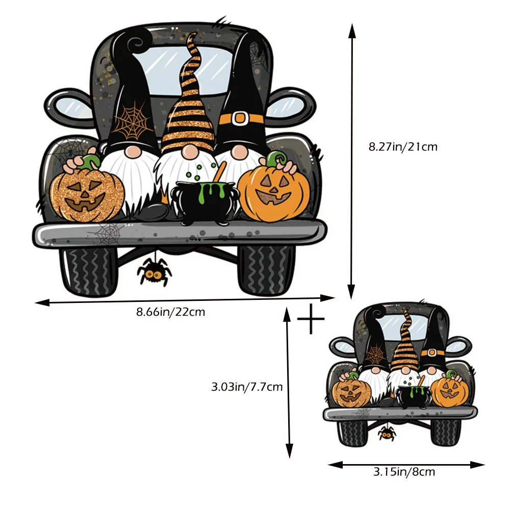 5Set Halloween Opstrijkpatronen Hoodies Zwart Geel Herfst Applicaties Elf Pompoen Ghost Patroon DIY Decals Warmteoverdracht Stickers