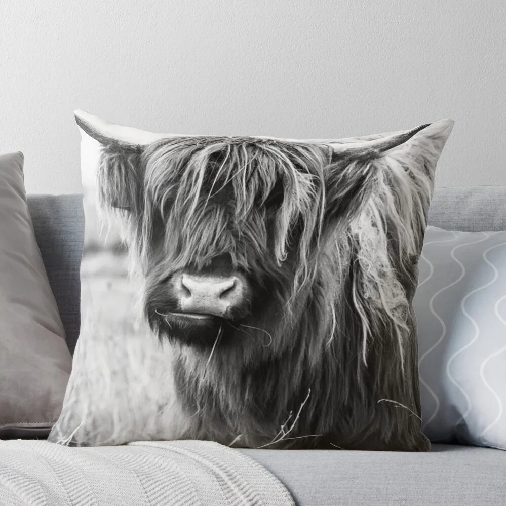 

Highland Cow Portait, black and white Throw Pillow Cushions Cover Pillowcases For Pillows covers for pillows Covers For Sofas