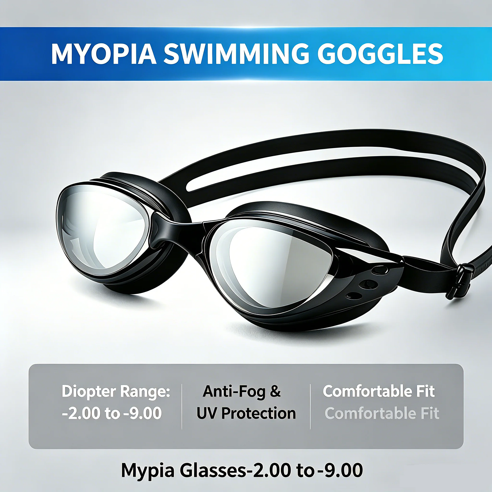 Electroplating Myopia -2.00～-9.00 Myopia Swimming Goggles High Definition Clear Lens Anti Fog Waterproof Adult Swim Eyewear