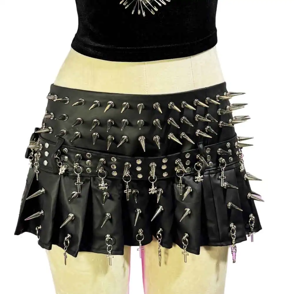 E-Girls Harajuku ملابس للنادي التنانير القوطية يدوية الصنع Emo لتقوم بها بنفسك القوطي Y2K جلد نباتي 90s الجرونج الصليب الشرير الصخرة رصع في سن المراهقة #6