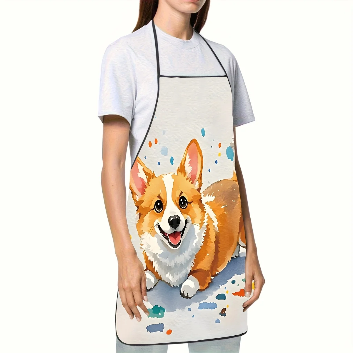Cute Corgi Dog Print Apron for Kitchen Baking Cooking Apron Apron Smock Gift for Women