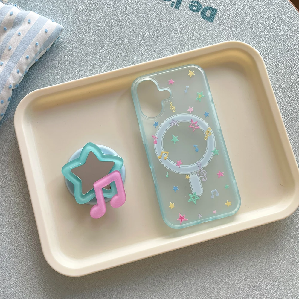 Etui na telefon iPhone 16 Pro 15 14 13 17 Pro Max z magnetycznym uchwytem MagSafe, lustrzane, z motywem koreańskich gwiazdek 3D, z uchwytem Grip Tok na tył. — zdjęcie produktu 2